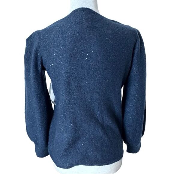 Chico’s Y2K Sequin Pullover Puff Sleeve Midnight Blue Sweater SZ S NWT - Picture 2 of 9